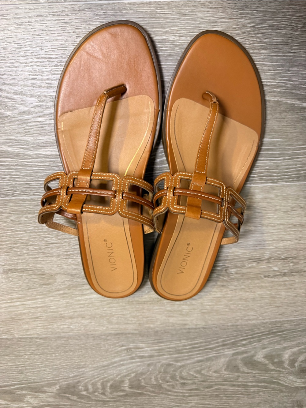 Vionic Alvana Tan Leather Cutout T-Strap Thong Sandals Size 11